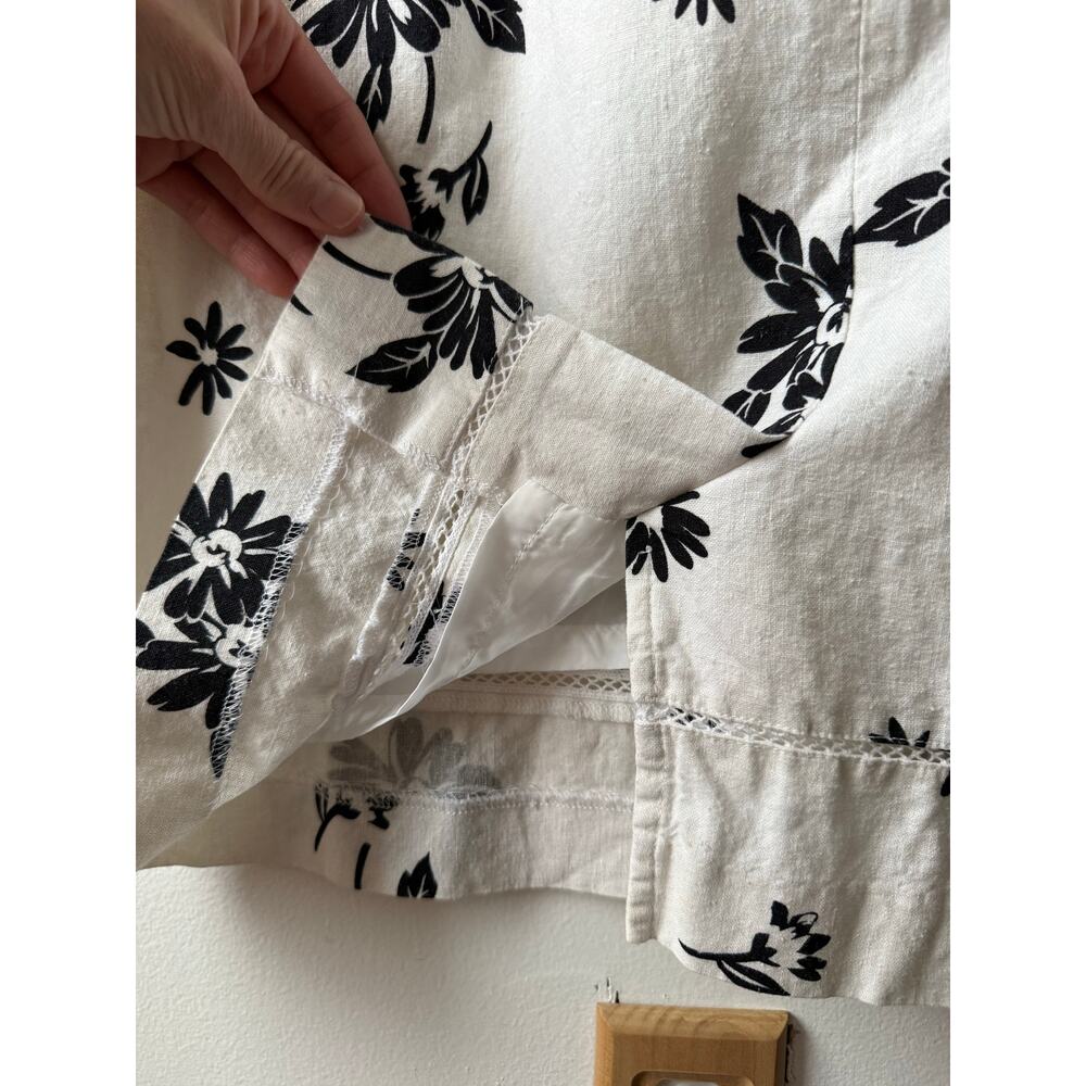 Norton McNaughton White Linen Midi Shift Dress Black Floral 90s Sleeveless 18 XL - Picture 5 of 10